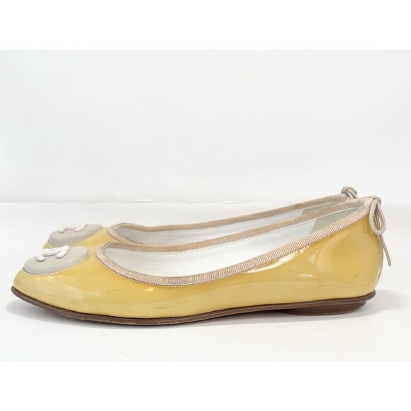 Chanel Ballet Flats Yellow Patent Leather w/ Large CC Logo Y2K Sz EU 34.5 4.5 - Picture 5 of 16
